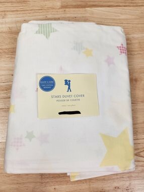 Pottery Barn Kids Stars Duvet Cover Sz Twin Pastel Cream Colorful NOS Whimsical